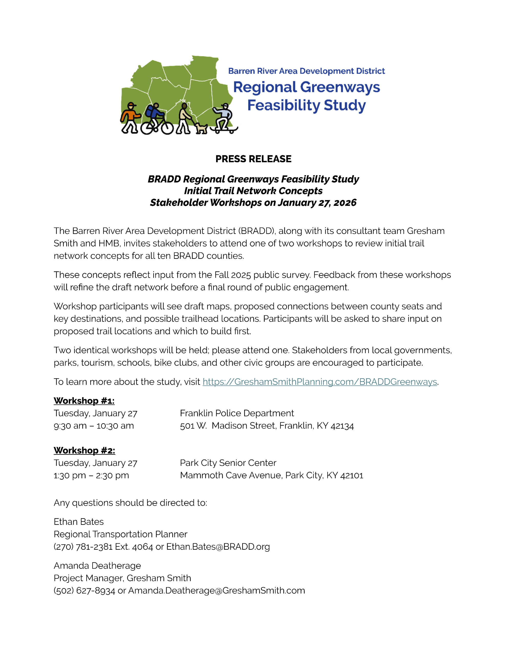 A press release about the upcoming BRADD workshops