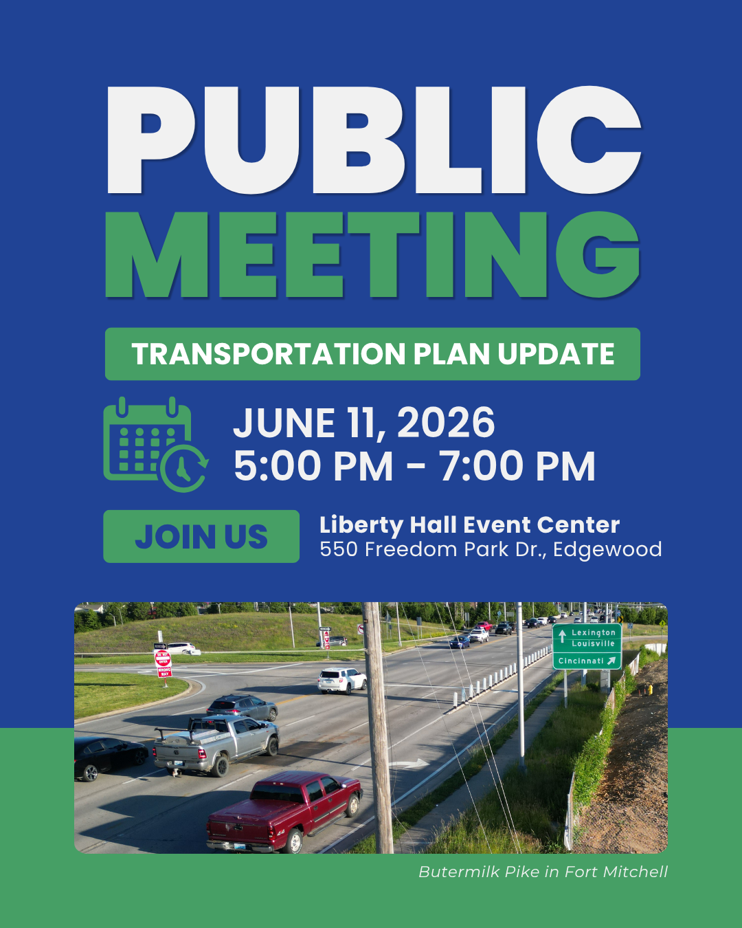 An advertisement for the upcoming public meeting on June 11 from 5-7p.m. at Liberty Hall Event Center
