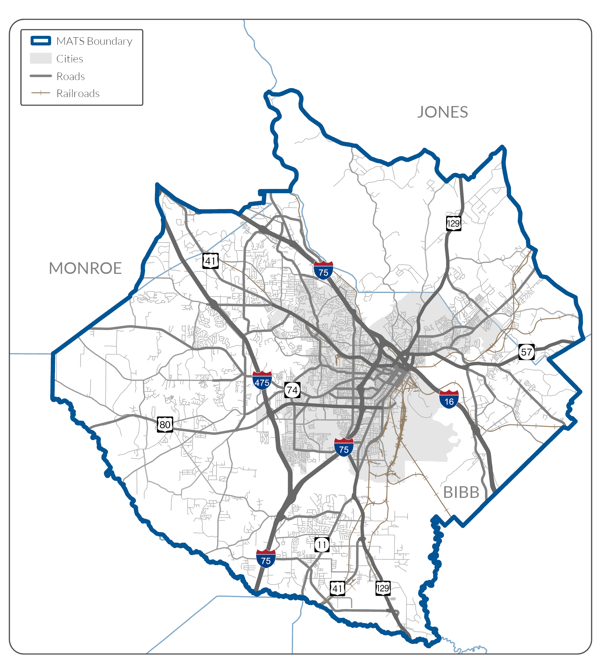 Basic map of Macon Area Transportation Study Metropolitan Planning Organization area